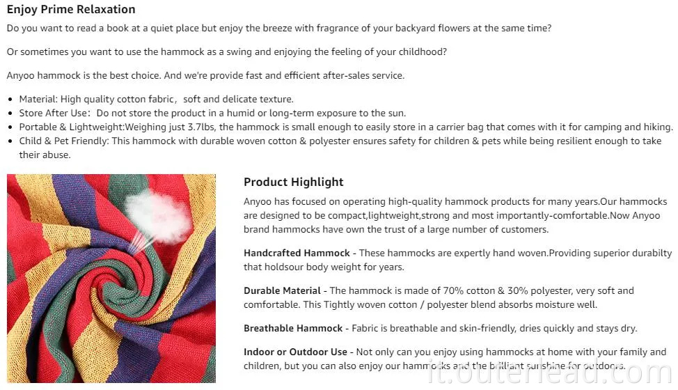 Sedia per amaca sedia per amache a caldo vendita a caldo in tela di cotone portatrice esterna